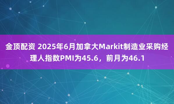 金顶配资 2025年6月加拿大Markit制造业采购经理人指数PMI为45.6，前月为46.1